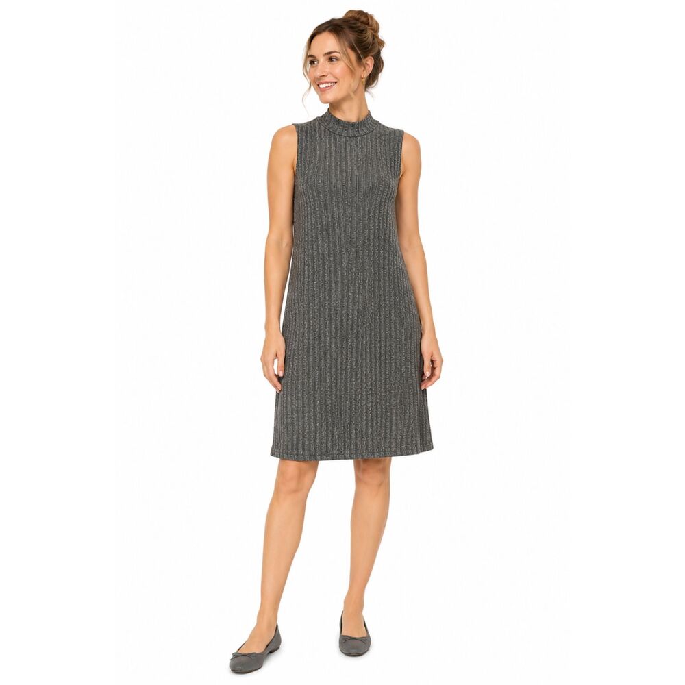 RONNI NICOLE Sleeveless Shift Dress Mock Neck Gray Ribbed Knit Sz M